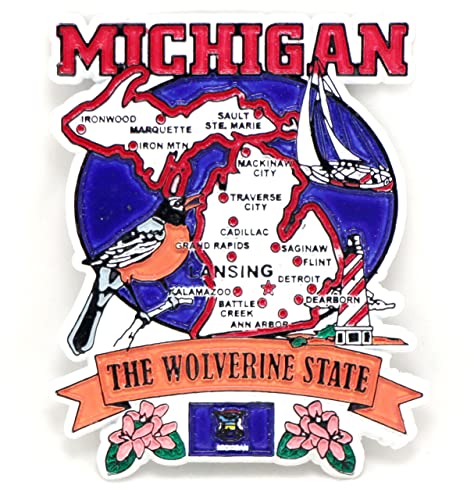 Michigan State Elements mapa imán para nevera Souvenir Coleccionable