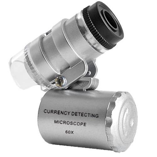 Microscopio LED Mini 60X joyería Lupa Iluminada Lentes Aumentos Luz UV A Pilas Monóculo