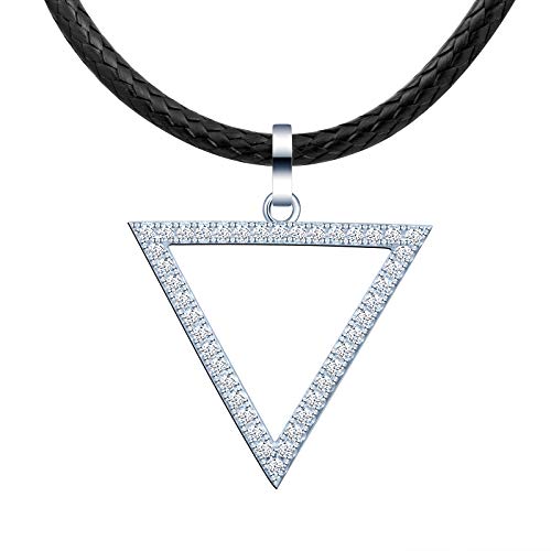 MicVivien Collar para Mujer Plata de Ley 925 con Colgante de Estrella Corazón Triángulo Redondo con Circonita Colgante Collar Negro Cuerda Cuero Cadena 41+5CM