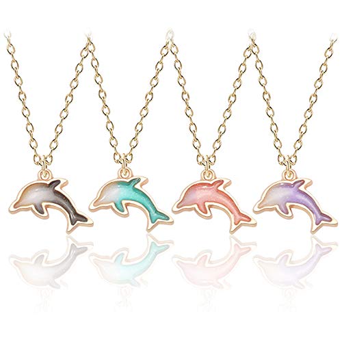 MingJun - Collares con colgante de delfín (4 unidades), diseño de delfín, Metal