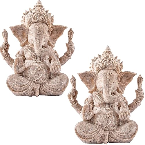 MINGZE 2 Piezas Estatua De Elefante Hindú, Resina Arenisca Tradicional Ganesh Buda Escultura Piedra Ganesha Dios Decoración De Regalo para Hogar Jardín Coche