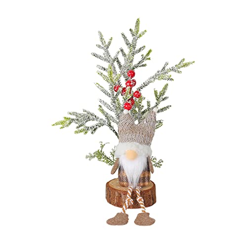 Mini árboles de Navidad con Papá Noel, decoración de Navidad para el hogar, árbol de mesa con bayas rojas claras, árbol de Navidad pequeño vintage para pueblo de Navidad y decoración de mesa del