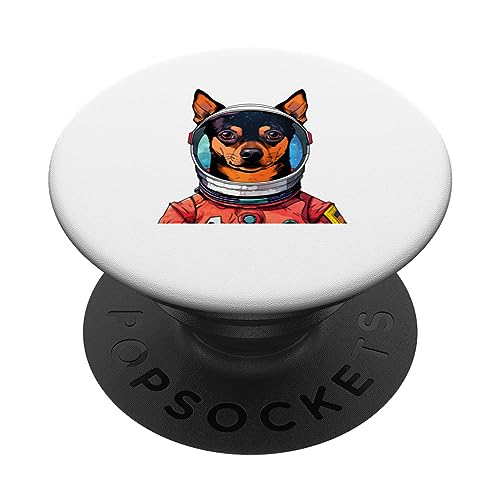 Miniatura Pinscher astronauta divertido traje espacial para perro PopSockets PopGrip Intercambiable