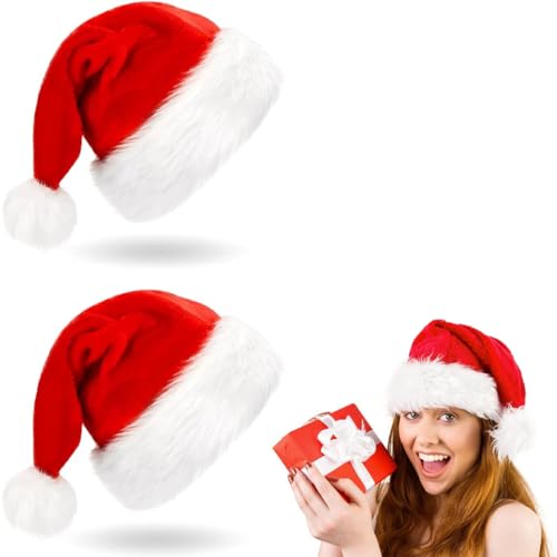 Miotlsy Gorro de Papa Noel, 2PCS Santa Hat, Gorros Navideño y Sombreros de Santa Claus Tradicionales Rojos y Blanco. Accesorios de Navidad para Regalos de Festividad
