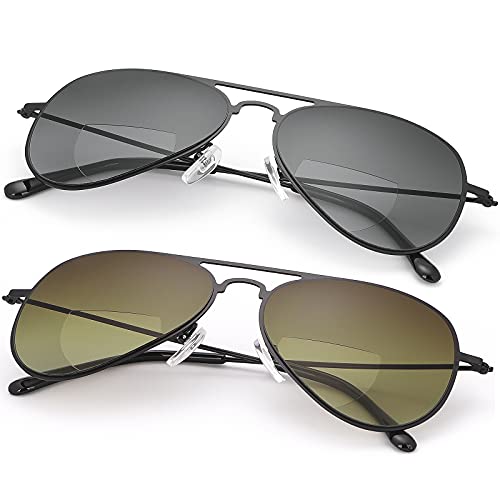 MIRYEA 2 pares de gafas de lectura bifocales con protección UV, gafas de sol deportivas, con bloqueo de luz azul, gafas ligeras para hombres y mujeres, anteojos de seguridad para la conducción