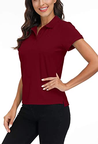 MoFiz Polo Mujer Camiseta Manga Corta Verano Algodón Polo Trabajo Deportivo Transpirable Golf Tops Rojo Vino XS