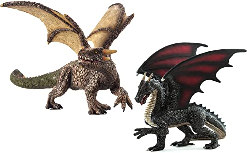 MOJO Pack de 2 Figuras Animales mitologicos y Dragones, tamaño Deluxe I (Incluye: 1 dragón de Acero y 1 dragón de Tierra)