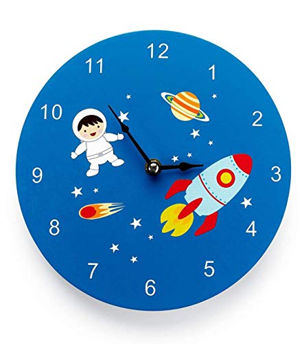 Mousehouse Gifts - Reloj de pared infantil - Madera - Temática espacial