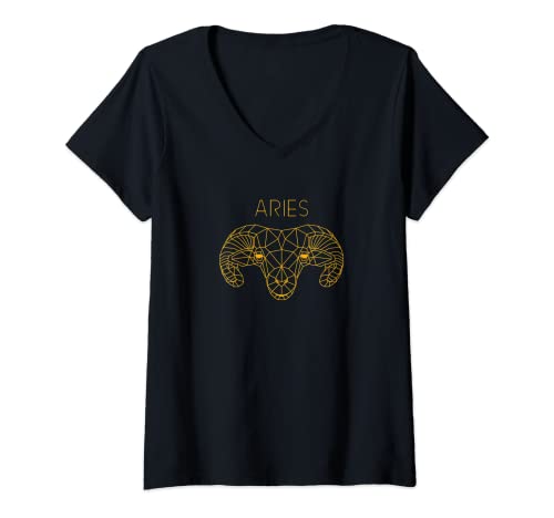 Mujer Aries - Signo del zodiaco de Ram geométrico con horóscopo de Camiseta Cuello V