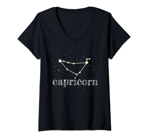 Mujer Capricornio Constelación con Fondo Estrella Zodíaco Camiseta Cuello V