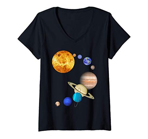 Mujer Planetas en el Sistema Solar con Plutón - Ciencia Camiseta Cuello V