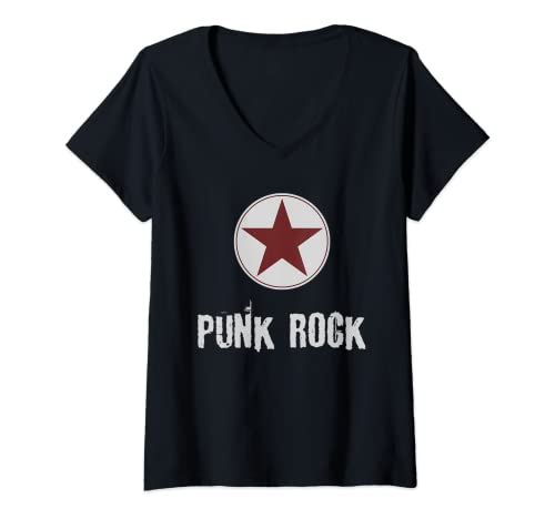 Mujer Punk rock, diseño con la estrella del punk rock, regalo Camiseta Cuello V