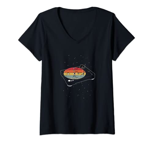 Mujer Solar System Reproductor de vinilo, Música desde el espacio, Galaxy Symphony Camiseta Cuello V
