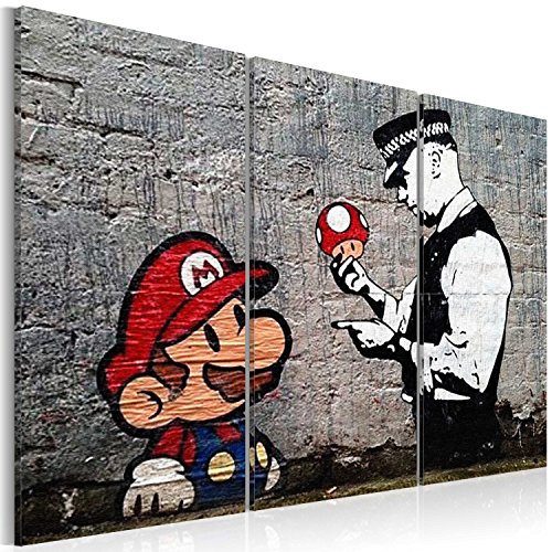 murando - Cuadro en Lienzo Banksy 60x40 cm - Impresión de 3 Piezas Material Tejido no Tejido Impresión Artística Imagen Gráfica Decoracion de Pared Street Art Mario Policeman h-B-0080-b-e