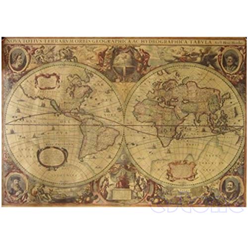 Mya - Papel kraft vintage de mapa del mundo con globo antiguo mundo de mapa mate marrón, papel póster retro de navegación antigua, mapa de casa (71 x 50 cm)