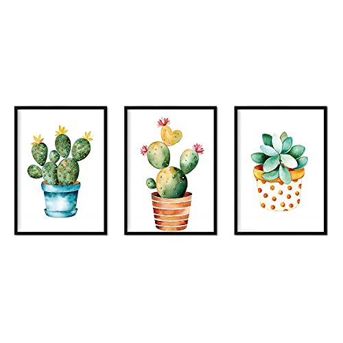 Nacnic - 3 Posters Cactus Acuarela - Láminas Decorativas Botánica y Naturaleza - Cuadros Artísticos Coloridos para Pared - Flores, Plantas, Macetas