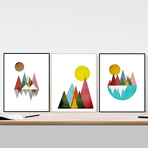 Nacnic Conjunto de 3 láminas para enmarcar montañas geométricas. Carteles de estilo nórdico con imágenes geométricas, tamaño A3. Decoración del hogar.