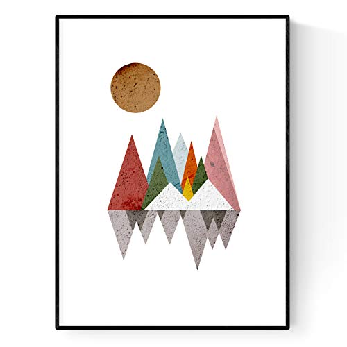 Nacnic - Lámina Abstracta con Montaña Geométrica - Estilo Nórdico Artístico Minimalista - Posters y Cuadros Triángulo, Circulo, Líneas - Tamaño A3