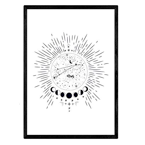 Nacnic Lamina con la constelación Aries. Poster con símbolo del Zodiaco en tamaño A3 y Fondo Blanco