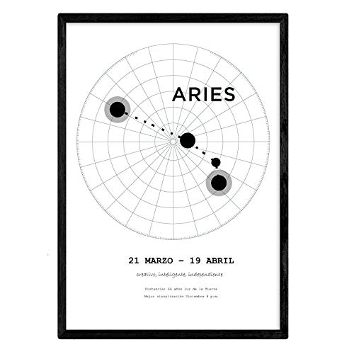 Nacnic Lamina con la constelación Aries. Poster con símbolo del zodiaco en tamaño A3 y fondo del cielo estrellado