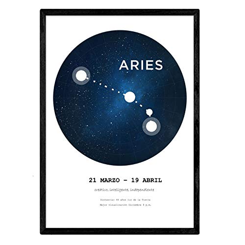 Nacnic Lamina con la constelación Aries. Poster con símbolo del zodiaco en tamaño A4 y fondo blanco