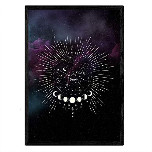 Nacnic Lamina con la constelación Cancer. Poster con símbolo del Zodiaco en tamaño A4 y Fondo del Cielo Estrellado