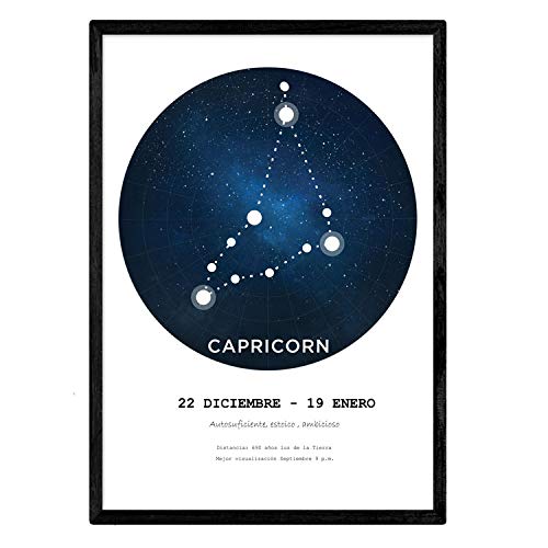 Nacnic Lamina con la constelación Capricorn. Poster con símbolo del Zodiaco en tamaño A3 y Fondo Blanco