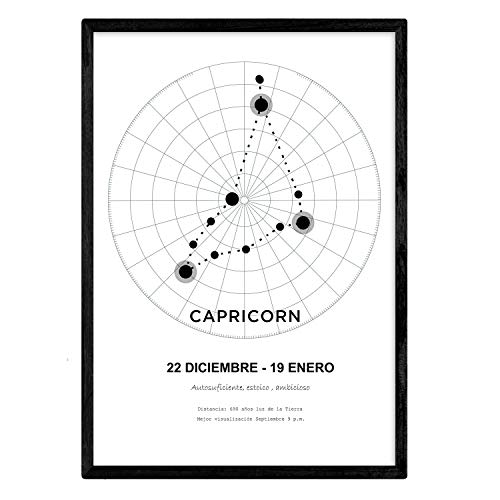 Nacnic Lamina con la constelación Capricorn. Poster con símbolo del zodiaco en tamaño A3 y fondo del cielo estrellado
