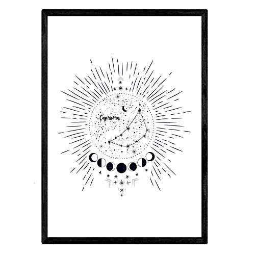 Nacnic Lamina con la constelación Capricornio. Poster con símbolo del zodiaco en tamaño A3 y fondo blanco