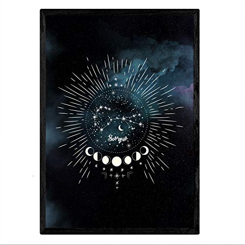 Nacnic Lamina con la constelación Escorpio. Poster con símbolo del Zodiaco en tamaño A3 y Fondo del Cielo Estrellado