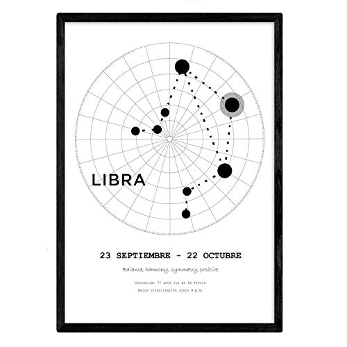 Nacnic Lamina con la constelación Libra. Poster con símbolo del zodiaco en tamaño A3 y fondo del cielo estrellado