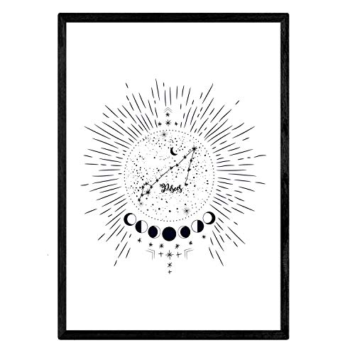 Nacnic Lamina con la constelación Piscis. Poster con símbolo del Zodiaco en tamaño A3 y Fondo Blanco