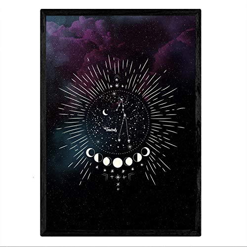 Nacnic Lamina con la constelación Tauro. Poster con símbolo del Zodiaco en tamaño A3 y Fondo del Cielo Estrellado