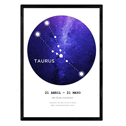 Nacnic Lamina con la constelación Taurus. Poster con símbolo del zodiaco en tamaño A4 y fondo blanco