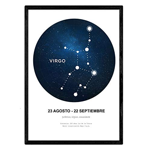 Nacnic Lamina con la constelación Virgo. Poster con símbolo del zodiaco en tamaño A3 y fondo blanco