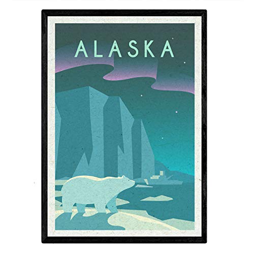 Nacnic Lámina de Alaska. Estilo Vintage. Poster Ciudad en Colores. Anuncio Estados Unidos Tamaño A4