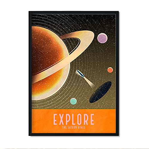 Nacnic Lámina Explora. Pósters con detalladas ilustraciones del espacio. Coloridas imágenes de satélites, estrellas y planetas. Decoración de interiores. Tamaño A4 con marco.