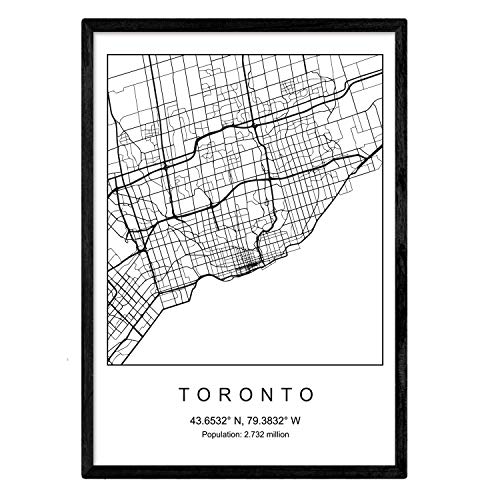 Nacnic Lámina Mapa de la Ciudad Toronto Estilo nordico en Blanco y Negro. Poster tamaño A3 Sin Marco Impreso Papel 250 gr. Cuadros, láminas y Posters para Salon y Dormitorio