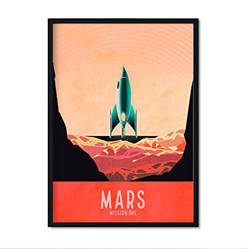 Nacnic Lámina Marte, mision uno. Pósters con detalladas ilustraciones del espacio. Coloridas imágenes de satélites, estrellas y planetas. Decoración de interiores. Tamaño A3.