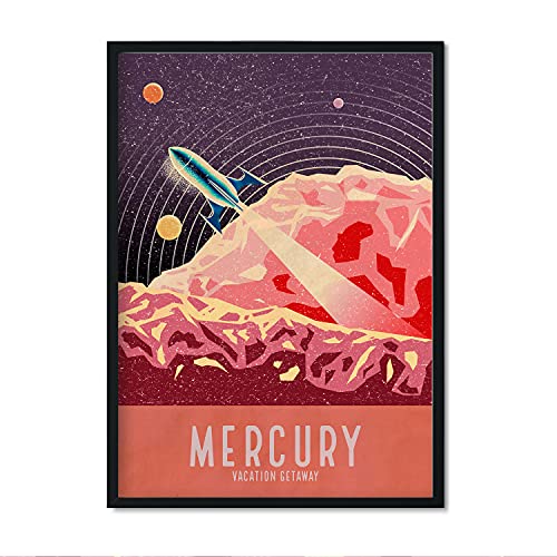 Nacnic Lámina Mercurio. Pósters con detalladas ilustraciones del espacio. Coloridas imágenes de satélites, estrellas y planetas. Decoración de interiores. Tamaño A4.