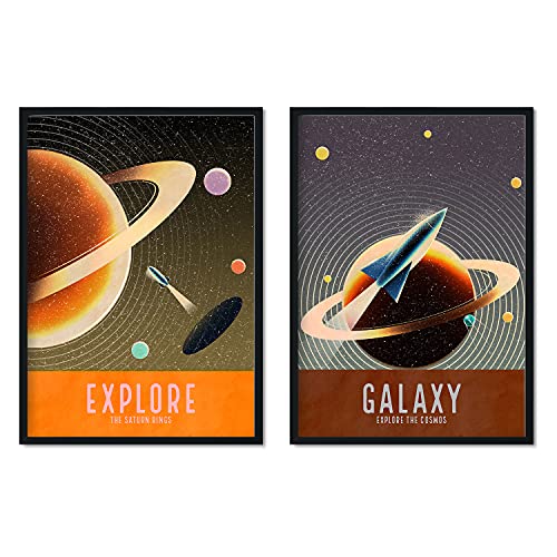 Nacnic Lámina Saturno. Pósters con detalladas ilustraciones del espacio. Coloridas imágenes de satélites, estrellas y planetas. Decoración de interiores. Tamaño A4.