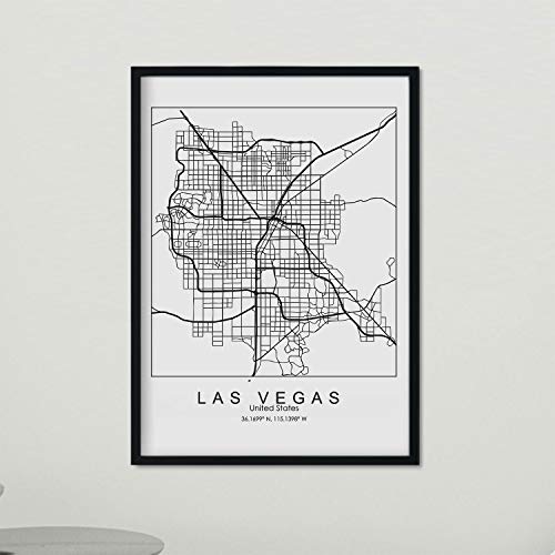 Nacnic Poster con Mapa de Las Vegas. Lámina de Estados Unidos, con imágenes de mapas y Carreteras de Las Principales Ciudades de Estados Unidos. Tamaño A4
