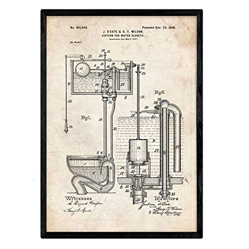 Nacnic Poster con patente de Cisterna. Lámina con diseño de patente antigua en tamaño A3 y con fondo vintage