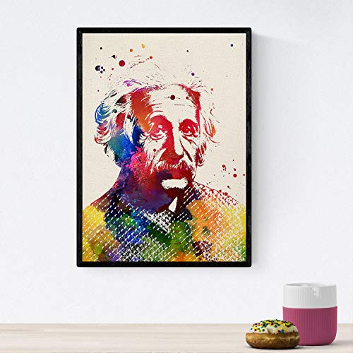 Nacnic Poster de Albert Einstein con diseño acuarela. Mix de láminas con estilo acuarela para decoración de interiores. Tamaño A4