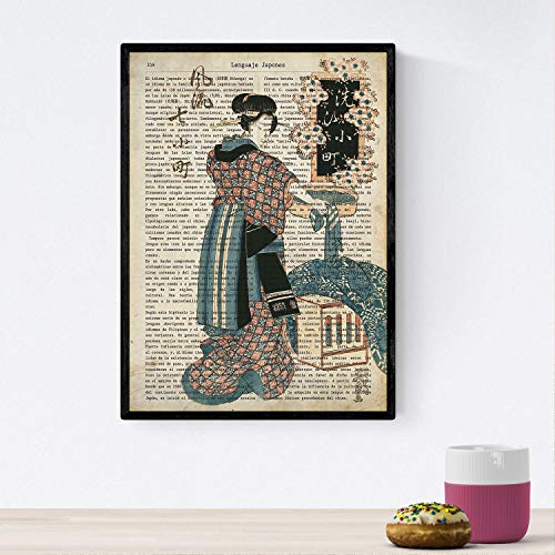 Nacnic Poster de Geisha con preparativos. Láminas de geishas. Diseños japoneses con definiciones de la cultura japonesa. Tamaño A4