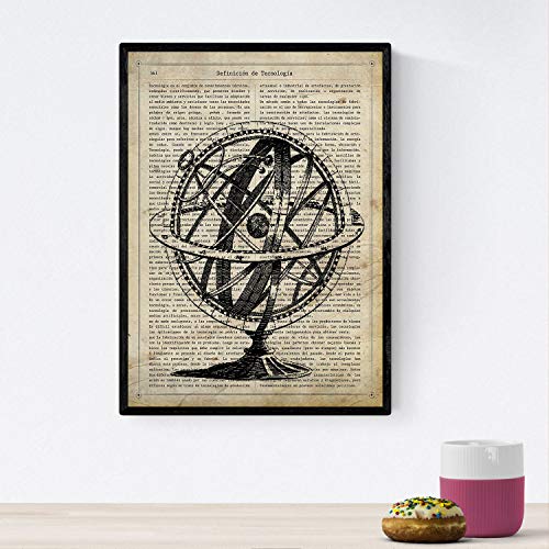 Nacnic Poster de Giroscopio astronomico.Láminas vintage para decoración de interiores. Posters con diseño vintage y definiciones. Tamaño A4
