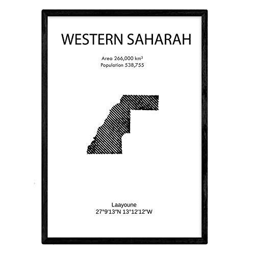 Nacnic Poster de Sáhara oriental. Láminas de paises y continentes del mundo. Tamaño A3