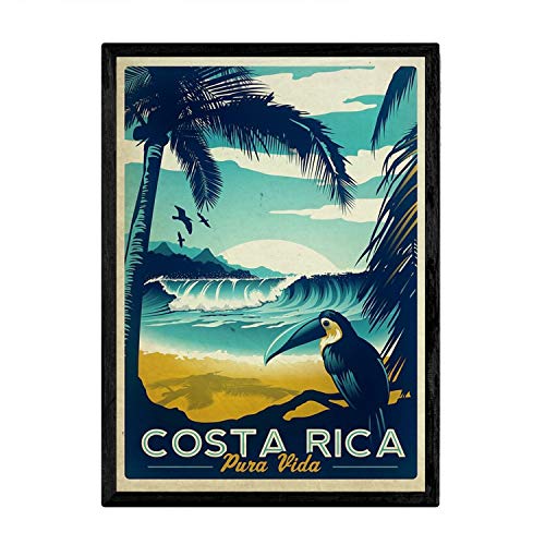Nacnic Poster Vintage de Costa Rica. Láminas para Decorar Interiores con imágenes Vintage y de Publicidad Antigua. Cuadros decoración Retro. Tamaño A3 con Marco