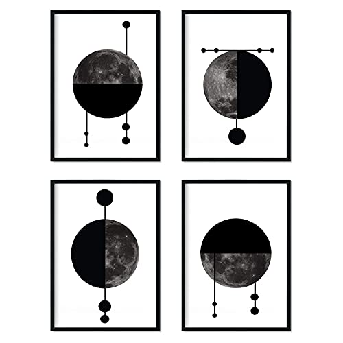 Nacnic - Set 4 Láminas Abstractas Artísticas con Círculos Eclipse Luna - Estilo Nórdico Minimalista - Posters y Cuadros Geométricos - Tamaño A4