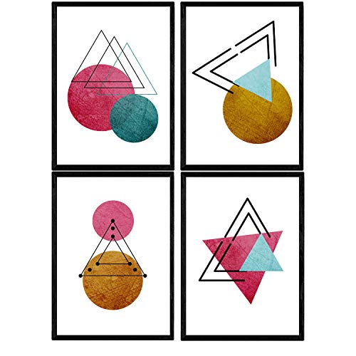 Nacnic Set de 4 láminas para enmarcar FIRMAMENTO ESTRELLADO. Posters estilo nórdico con triángulos para la decoración del hogar. Láminas con formas geométricas en tonos granates y cobres. Tamaño A4.